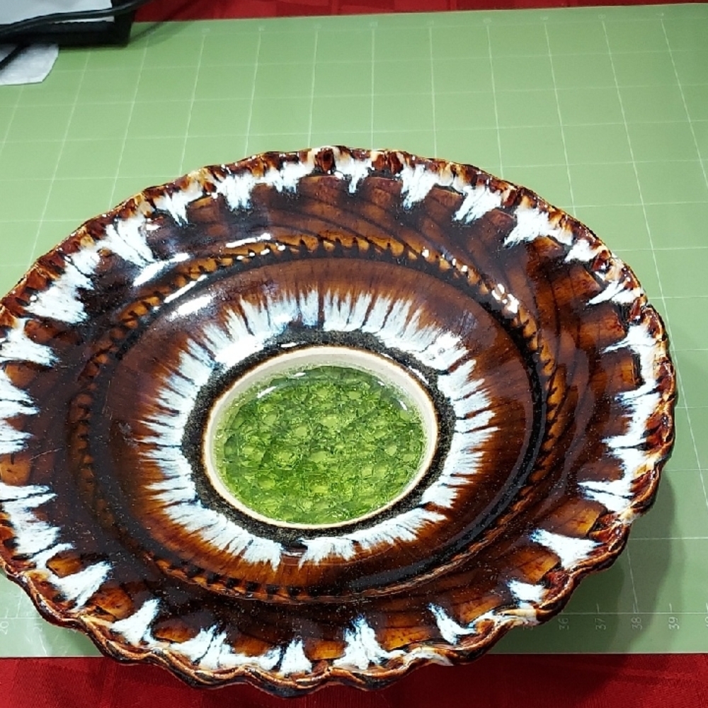 Handcrafted Ceramic Art Bowl - Brown and Green
